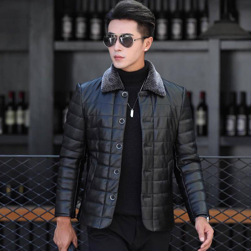 Winter Neue Lederjacke Herren Wolle Revers Kurz Slim Fit Koreanischen Stil Lederjacke Warmer Mantel 5XL schwarz von Joom DACH