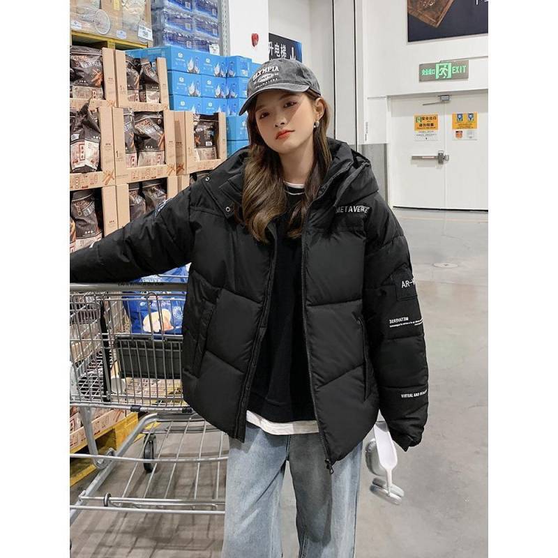 Winter Neue Verdickte Farbpassende Baumwollgepolsterte Kleidung Damen Kapuzen Locker Baumwollgepolsterte Kleidung Brotkleidung Baumwollgepolsterte Jacke XL schwarz von Joom DACH