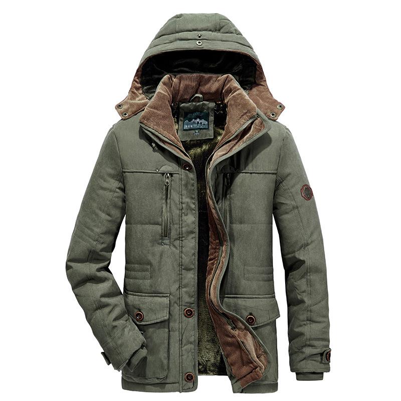 Winter Neuer Stil Business Casual Baumwollgepolsterte Jacke Jugendmode Mehrere Taschen Kapuze Herren Verdickte Herren Baumwollgepolsterte Jacke 7XL von Joom DACH