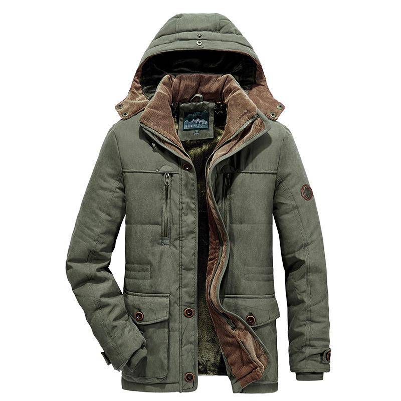 Winter Neuer Stil Business Casual Baumwollgepolsterte Jacke Jugendmode Mehrere Taschen Kapuze Herren Verdickte Herren Baumwollgepolsterte Jacke 7XL von Joom DACH