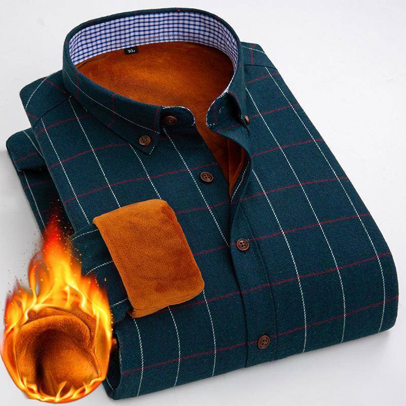 Winter Neues Langarm-Thermoshirt aus Fleece für Herren Professionelles Freizeithemd aus dickem und bequemem, integriertem Fleece mit Karomuster für Herren L dunkelgrüne von Joom DACH