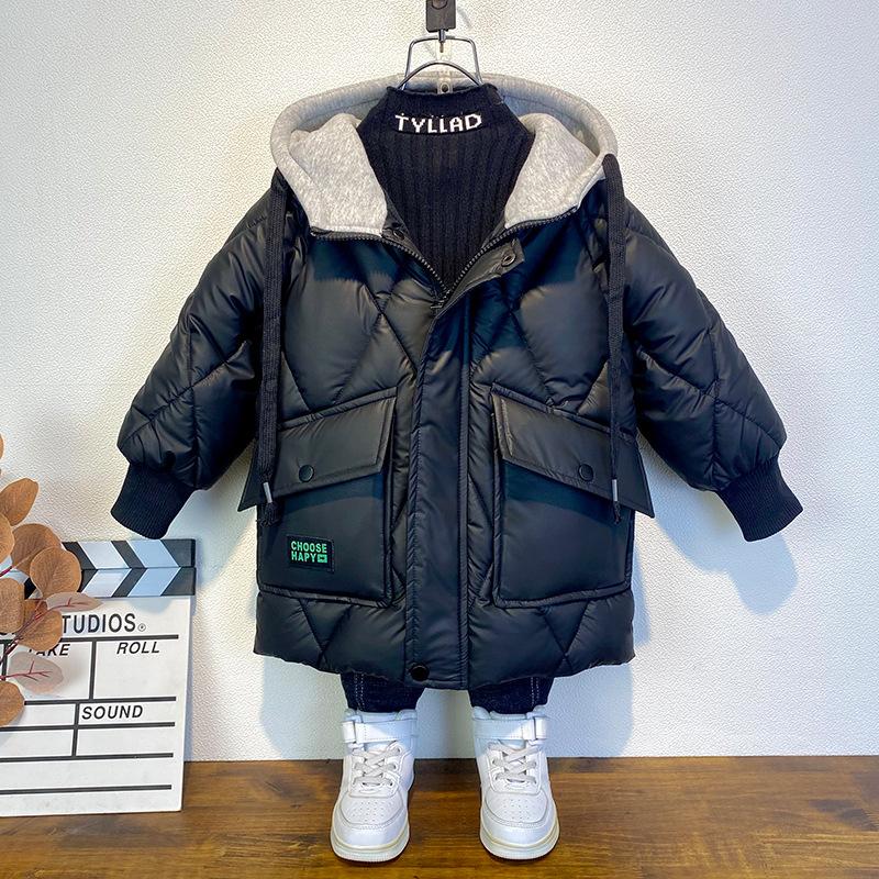 Winter Oberbekleidung für Jungen, dicke warme Mäntel, Kinder, plus Samtjacken, mit Kapuze, Trends, Mantel, Teenager, lässig, winddicht, Parkas 160 schwarz von Joom DACH