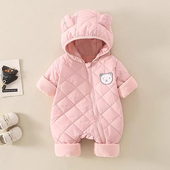 Winter-Outfit für Säuglinge und Kleinkinder, verdickte, mit Kapuze, Baumwolle gefütterte Jacke, Mantel, Neugeborene Jungen und Mädchen, Baby-Herbst- und Winteranzug 73cm rosa von Joom DACH