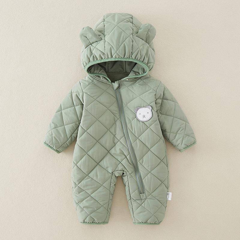 Winter-Outfit für Säuglinge und Kleinkinder, verdickte, mit Kapuze, Baumwolle gefütterte Jacke, Mantel, Neugeborene Jungen und Mädchen, Baby-Herbst- und Winteranzug 80cm grün von Joom DACH