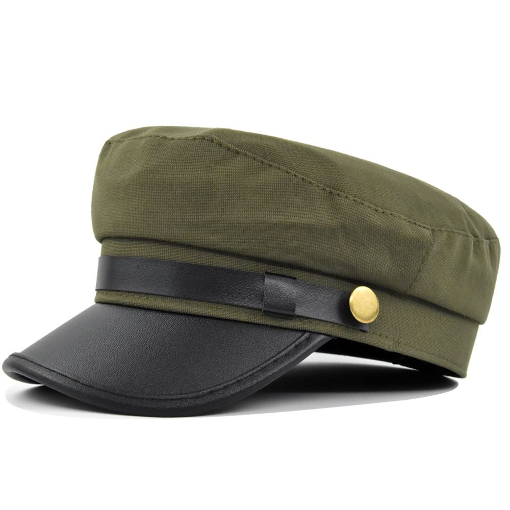 Winter PU Leder Metall Knopf Herbst Angeln Kappe Flache Navy Hüte Männer Sailor Caps Frauen Kapitän Kappen armee grüne von Joom DACH