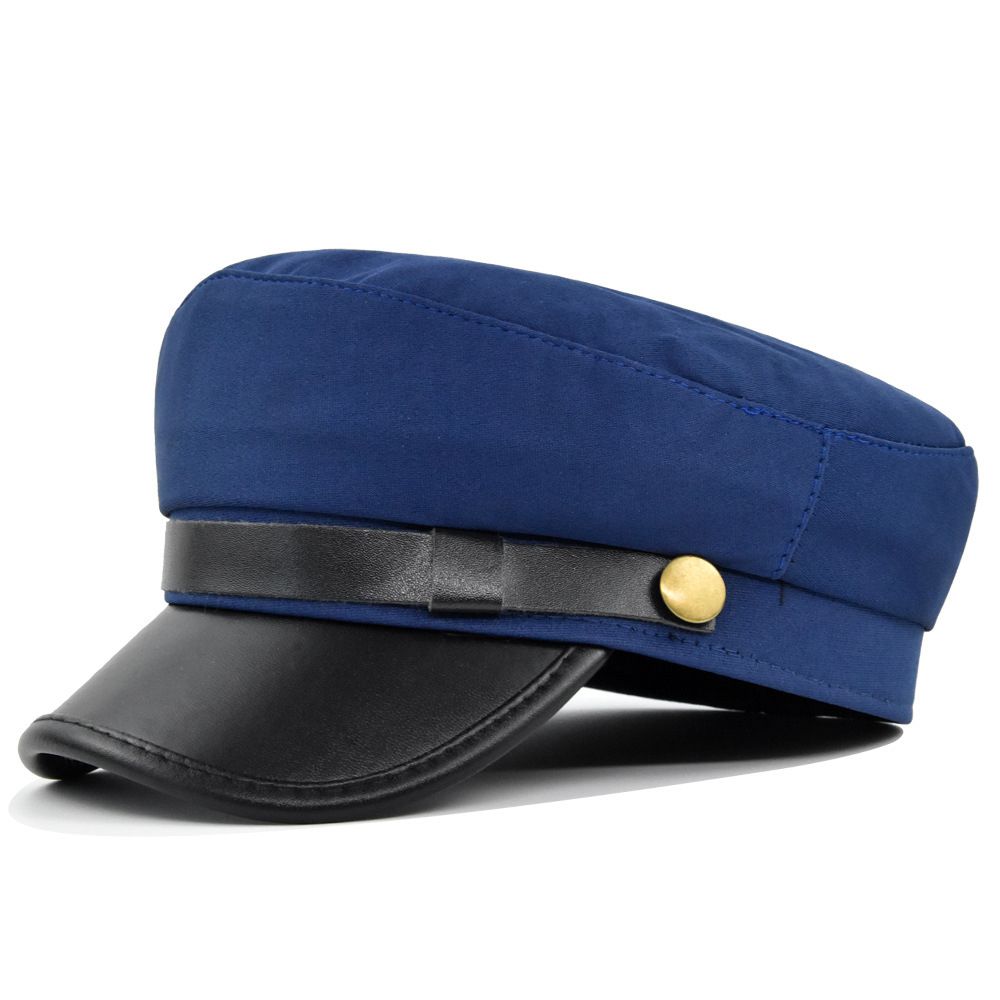 Winter PU Leder Metall Knopf Herbst Angeln Kappe Flache Navy Hüte Männer Sailor Caps Frauen Kapitän Kappen blau von Joom DACH