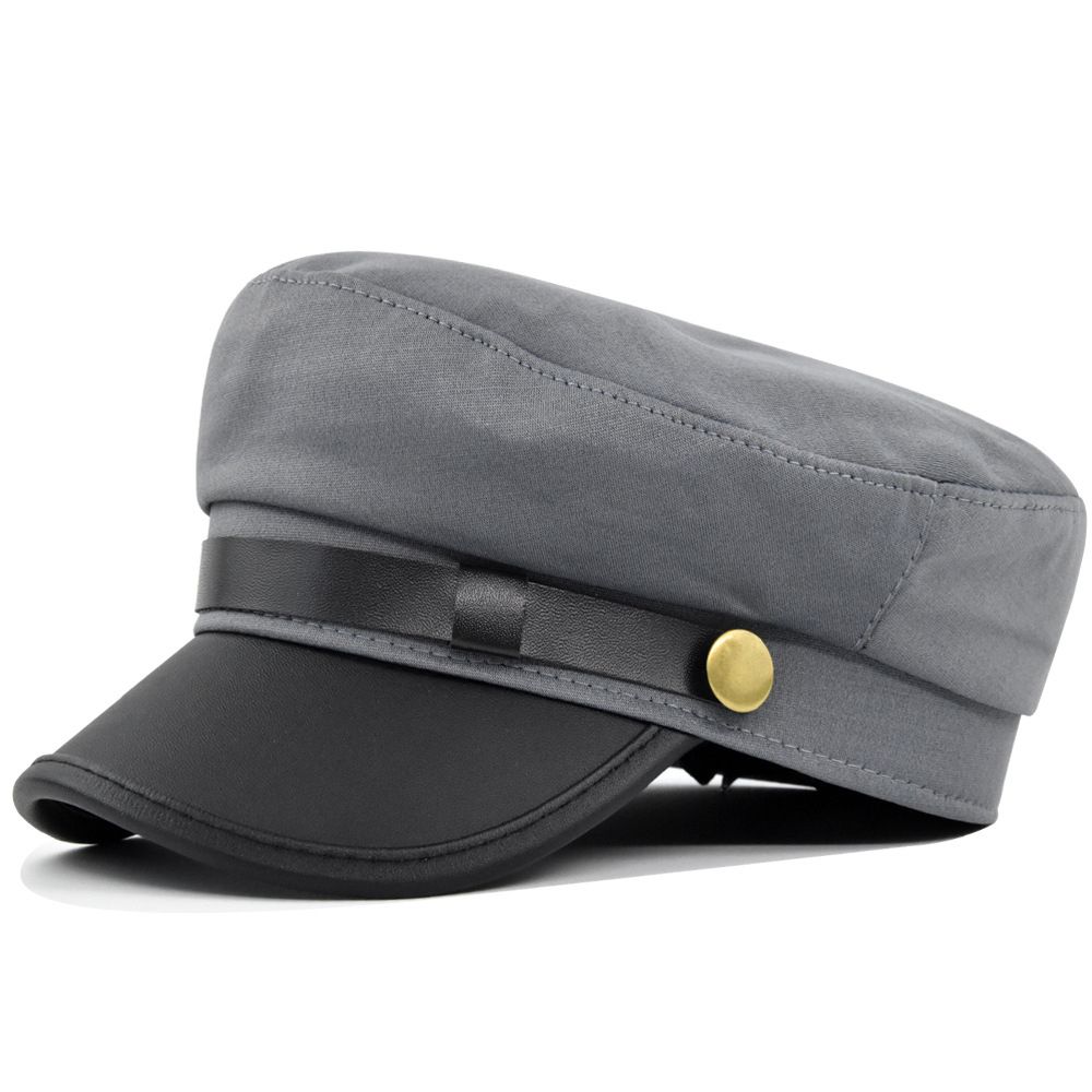 Winter PU Leder Metall Knopf Herbst Angeln Kappe Flache Navy Hüte Männer Sailor Caps Frauen Kapitän Kappen grau von Joom DACH