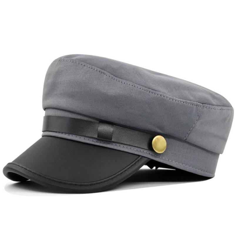 Winter PU Leder Metall Knopf Herbst Angeln Kappe Flache Navy Hüte Männer Sailor Caps Frauen Kapitän Kappen grau von Joom DACH