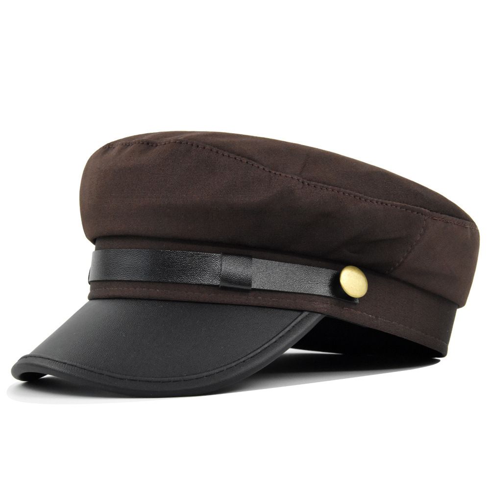 Winter PU Leder Metall Knopf Herbst Angeln Kappe Flache Navy Hüte Männer Sailor Caps Frauen Kapitän Kappen kaffeebraun von Joom DACH