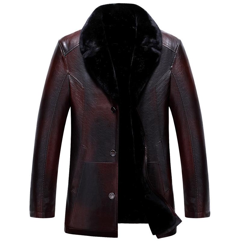 Winter PU Pelz Eine Herren Winter Revers Verdickter Mantel Herren Business Lederjacke L braun von Joom DACH