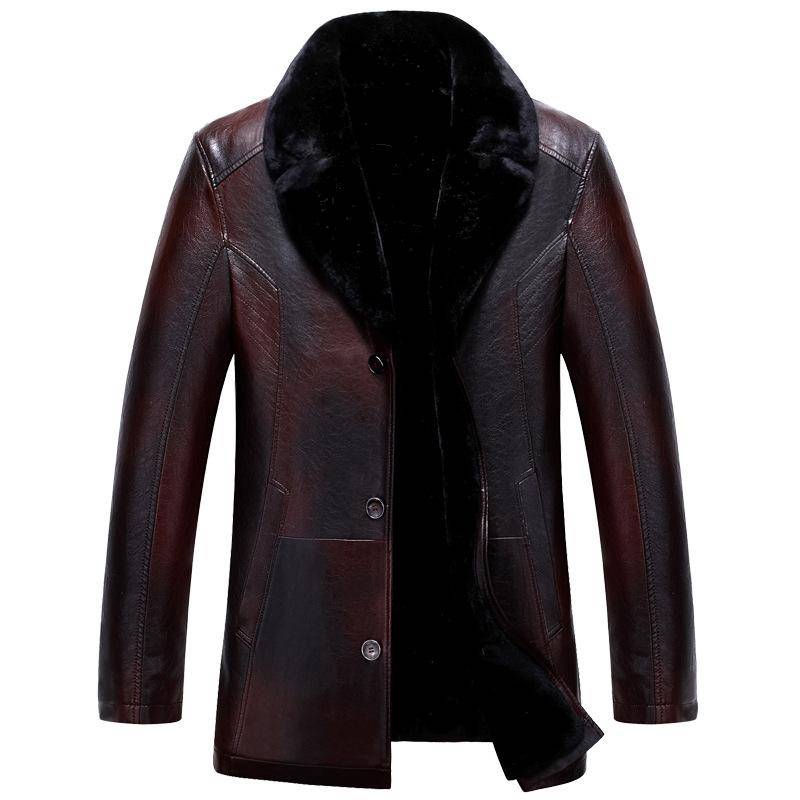 Winter PU Pelz Eine Herren Winter Revers Verdickter Mantel Herren Business Lederjacke L braun von Joom DACH