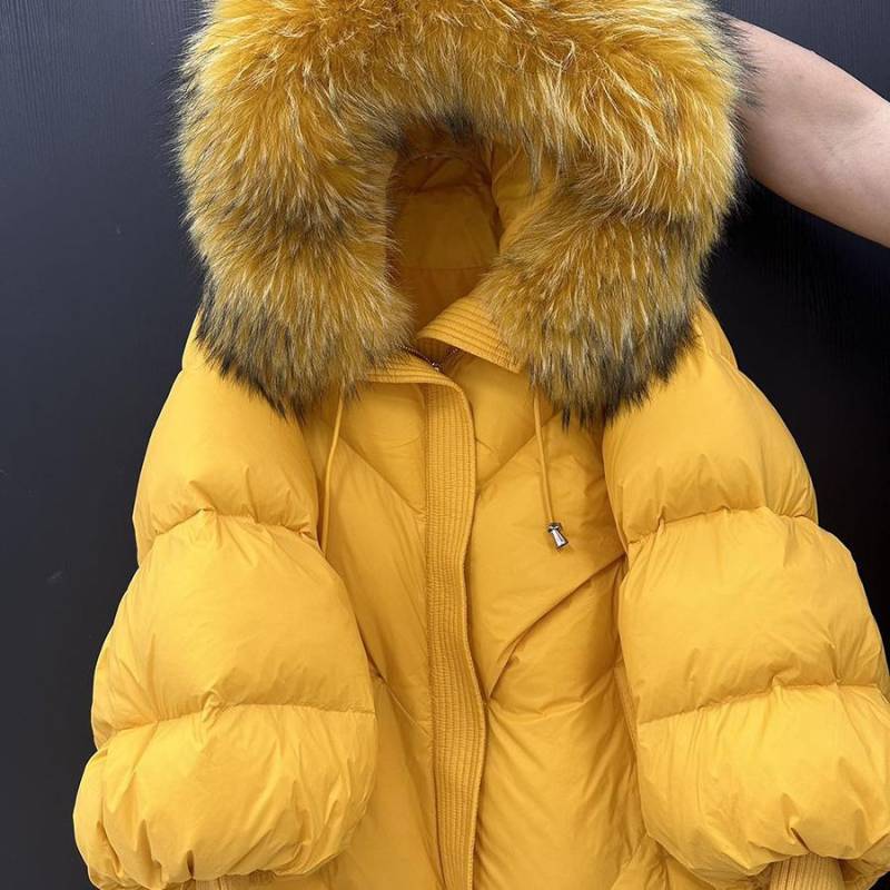 Winter Pelz Kapuzen Steppjacke Damen Verdicken Warm Ärmel Mantel Daunen Mittel Lang L von Joom DACH