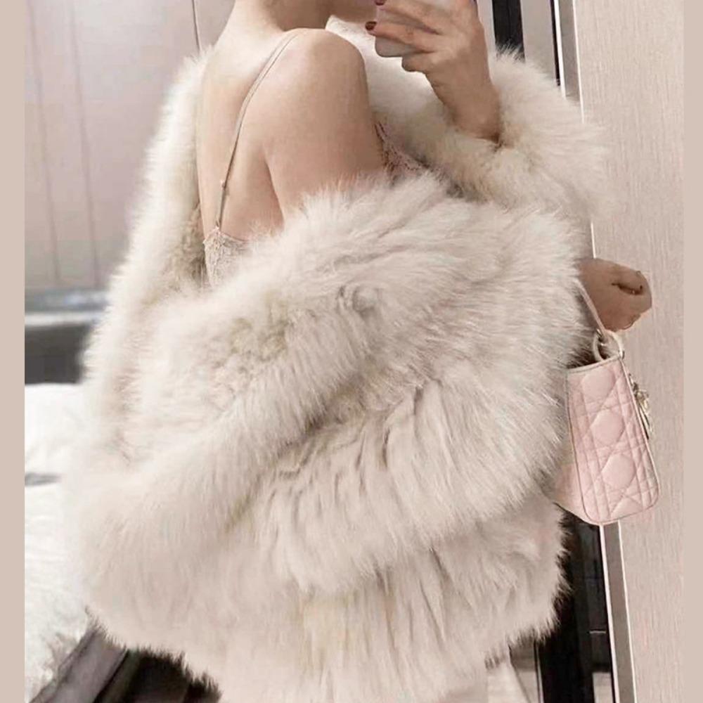 Winter Pelzmantel Damen Mittel und Lang Fuchspelz Kapuzenmantel Locker und Dünn Modisch und Umweltfreundlich Pelzmantel S von Joom DACH