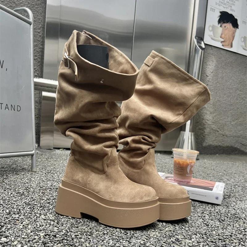 Winter Plateau Damen Kniehohe Stiefel Mode Schlupf Langstiefel Streetstyle Weiblich Elegant Hohe Absätze Schuhe 37 khaki von Joom DACH