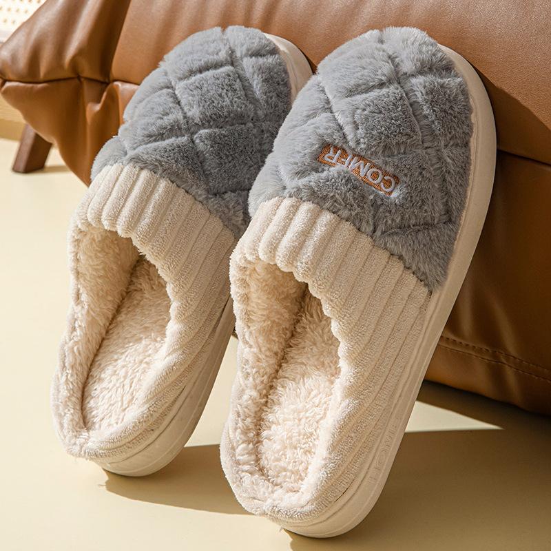 Winter Plüsch Baumwollpantoffeln für Damen und Herren Indoor Warme Fell Hausschuhe Herbst und Winter Komfort 44-45 grau von Joom DACH