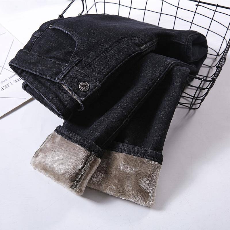 Winter Plüsch verdickte warme Jeans mit hoher Taille Damen elastische dünne vielseitige Hose 27 schwarz/grau von Joom DACH