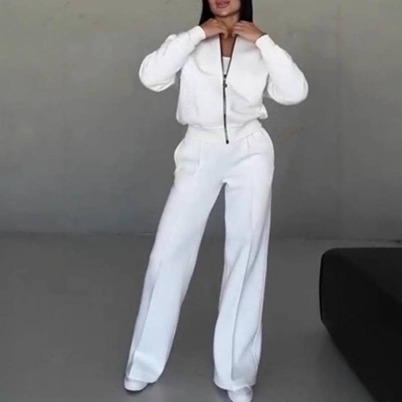Winter Plus Samt Damenanzug Damen Einfarbig Pullover Jacke Lässig Gerade Hose Anzug M weiß von Joom DACH