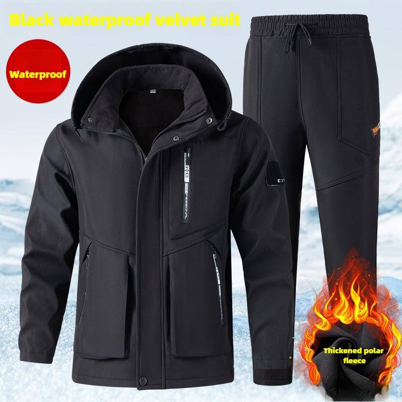 Winter Plus Samt Verdickte Jacke Overall Anzug Herren Kälte-Beständig, Warm, Wasserdicht und Verschleiß-beständig Werkzeug Anzug 4XL schwarz von Joom DACH
