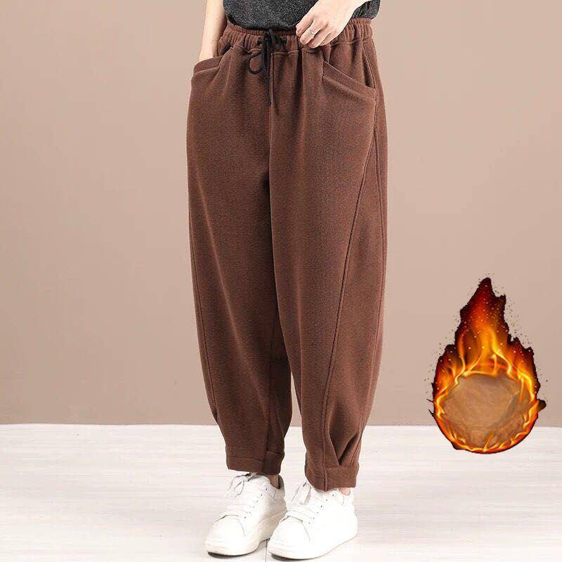 Winter Plus Samt Verdickte Sweatpants Gestrickte Baumwolle Haremshose Damen Retro Locker Übergröße Allround-Freizeithose XXL kaffeebraun von Joom DACH