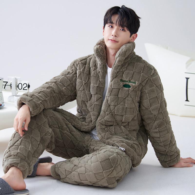 Winter-Pyjama-Set aus dreilagigem Korallensamt aus laminierter Baumwolle für Herren aus warmem Samt 2XL grün von Joom DACH