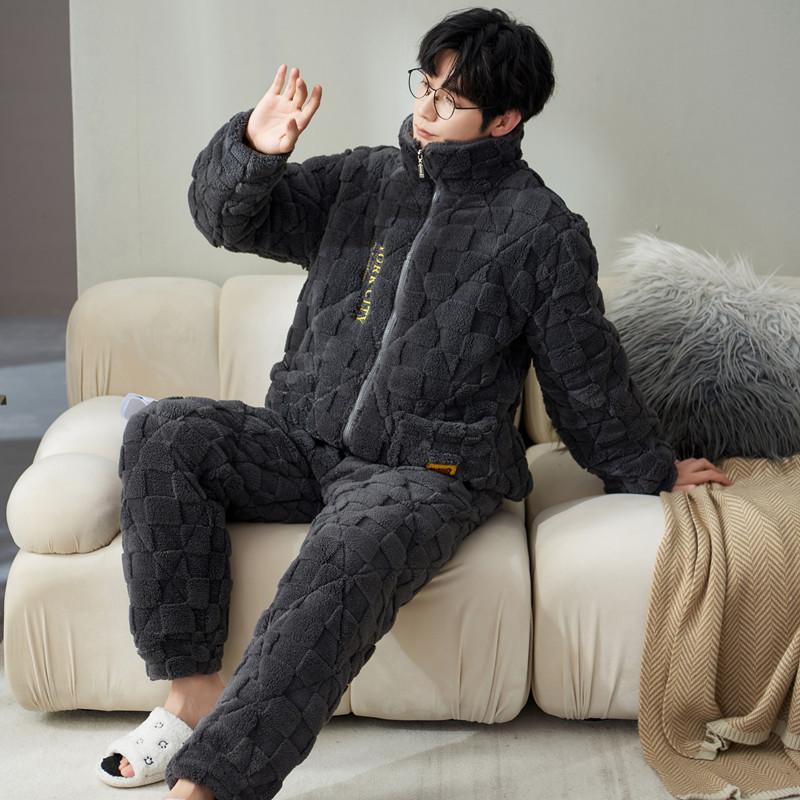 Winter-Pyjama-Set aus dreilagigem Korallensamt aus laminierter Baumwolle für Herren aus warmem Samt 3XL grau von Joom DACH