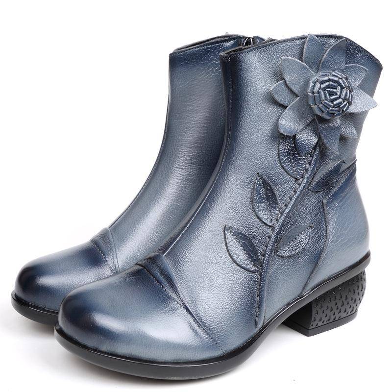 Winter Retro Stiefel handgemachte Stiefeletten echte echte Lederschuhe Frauen Schuhe Damen Lederstiefel 41 blau von Joom DACH