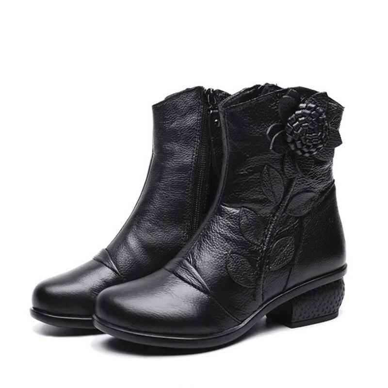 Winter Retro Stiefel handgemachte Stiefeletten echte echte Lederschuhe Frauen Schuhe Damen Lederstiefel 41 schwarz von Joom DACH