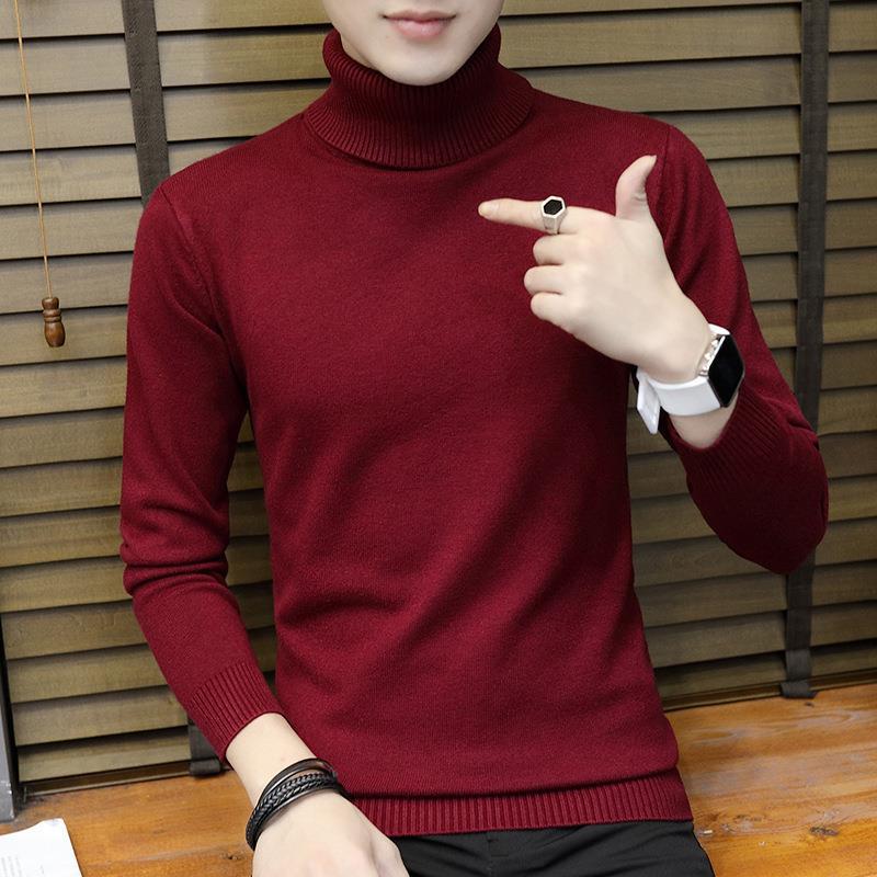 Winter Rollkragenpullover für Herren Koreanische Version Slim-Fit Einfarbiger Strickpullover Herrenhemd Herrenbekleidung XXXL bordeaux von Joom DACH