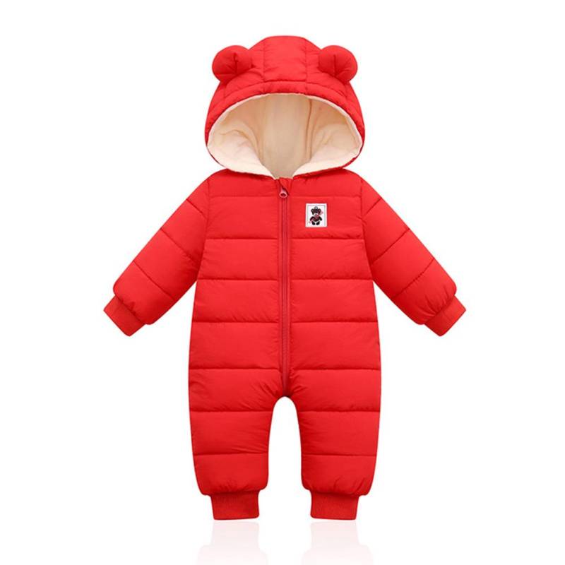 Winter Säuglingsmantel Baby Jungen Mädchen Warmer Strampler Bärenohren Kapuzenjacke mit Reißverschluss 80/L von Joom DACH