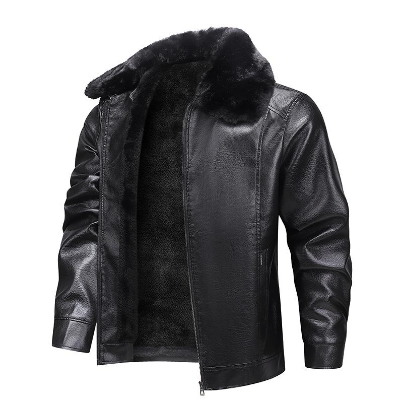 Winter Samt Dicke Lederjacke Herren Revers Lederjacke Herren Winddicht und Wasserdicht Herren Oberbekleidung XXL schwarz von Joom DACH
