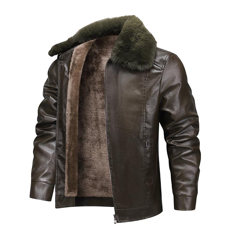 Winter Samt Dicke Lederjacke Herren Revers Lederjacke Herren Winddicht und Wasserdicht Herren Oberbekleidung XXXL braun von Joom DACH
