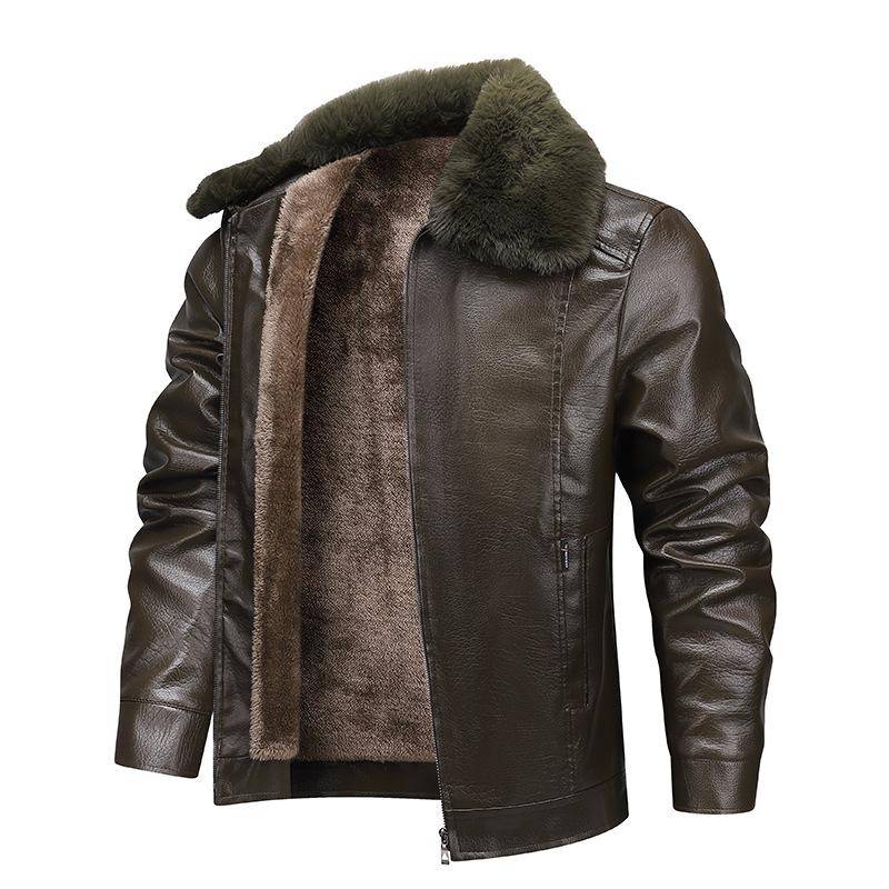 Winter Samt Dicke Lederjacke Herren Revers Lederjacke Herren Winddicht und Wasserdicht Herren Oberbekleidung XXXL braun von Joom DACH
