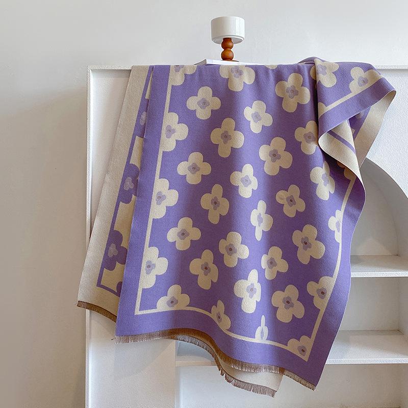 Winter Schal mit kleinem Blumenmuster Vielseitiges Mädchen-Tuch Damen Langer Verdickter Warmer Schal Damen 180*65cm blau von Joom DACH