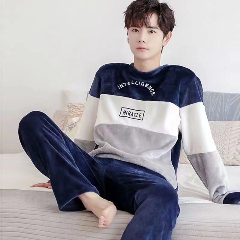 Winter-Schlafanzug für Herren, Homewear-Anzug, neues, warmes Korallenvlies, langärmelige Frühlings-, Herbst- und Wintermodelle der Herren-Flanell-Homewear L von Joom DACH