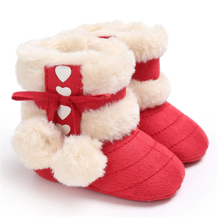 Winter Schnee Baby Stiefel Warme Flusen Bälle Indoor Baumwolle Weiche Gummi Sohle Infant Neugeborene Kleinkind Baby Schuhe 12-18m rot von Joom DACH