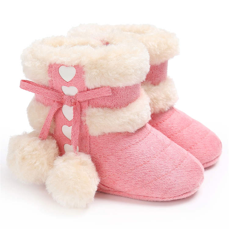 Winter Schnee Baby Stiefel Warme Flusen Bälle Indoor Baumwolle Weiche Gummi Sohle Infant Neugeborene Kleinkind Baby Schuhe 12-18m rose rot von Joom DACH
