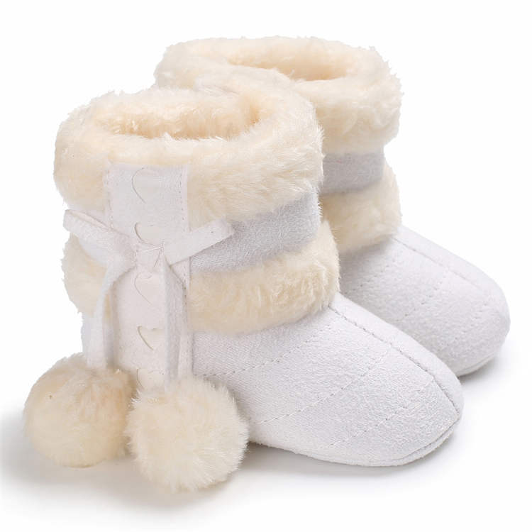 Winter Schnee Baby Stiefel Warme Flusen Bälle Indoor Baumwolle Weiche Gummi Sohle Infant Neugeborene Kleinkind Baby Schuhe 12-18m weiß von Joom DACH