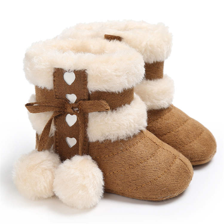 Winter Schnee Baby Stiefel Warme Flusen Bälle Indoor Baumwolle Weiche Gummi Sohle Infant Neugeborene Kleinkind Baby Schuhe 6-12m braun von Joom DACH