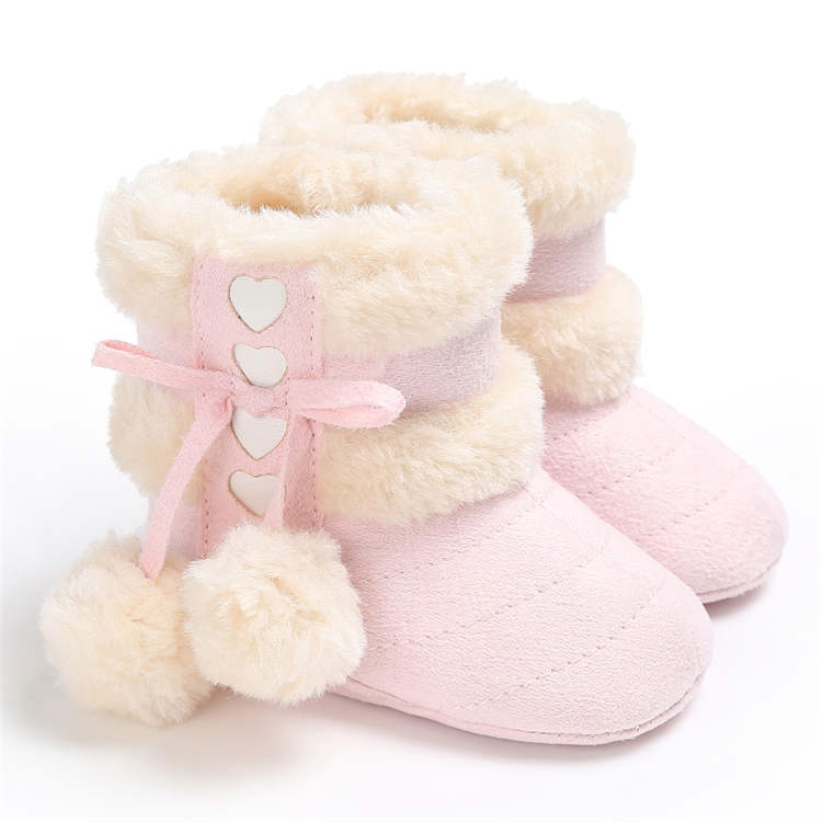 Winter Schnee Baby Stiefel Warme Flusen Bälle Indoor Baumwolle Weiche Gummi Sohle Infant Neugeborene Kleinkind Baby Schuhe 6-12m rosa von Joom DACH