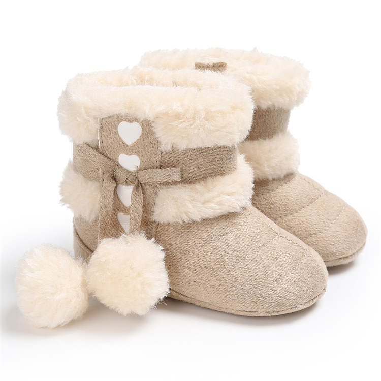 Winter Schnee Baby Stiefel Warme Flusen Bälle Indoor Baumwolle Weiche Gummi Sohle Infant Neugeborene Kleinkind Baby Schuhe 6-12m beige von Joom DACH