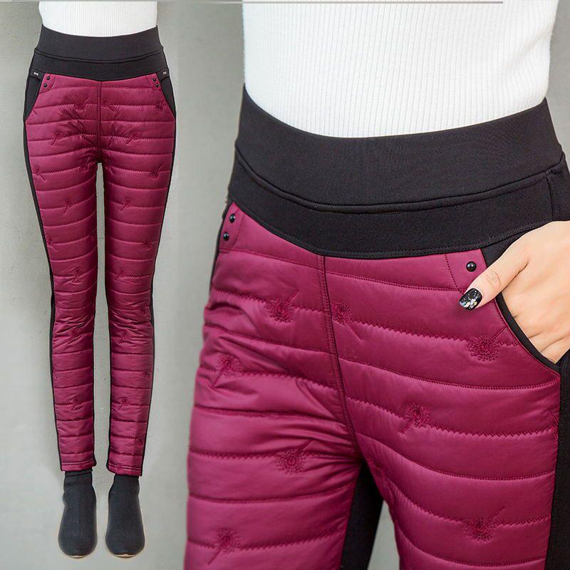 Winter Schnee Skihose Damen Dicke Mode Stickerei Hose Daunen Baumwolle Samt Hose Mama Gerade Hose Große Größe Jogginghose XXXXL rot von Joom DACH