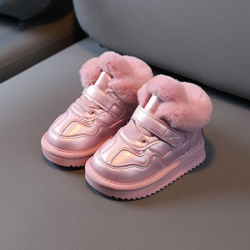 Winter Schnee Stiefel Für Mädchen PU Leder Plüsch Warme Baumwolle Schuhe Anti-rutschig Weichen sohlen Samt Weiche Winter Schuhe für Kind 23 rosa von Joom DACH