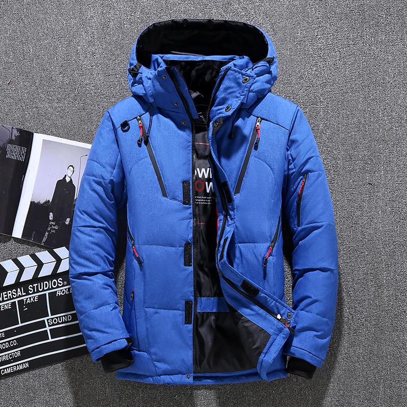 Winter Schnee Unten Jacke Männer Casual Dicke Warme Parkas Mit Kapuze Mäntel Multi-tasche Weiße Ente Unten Windjacke Jacken mantel XL blau von Joom DACH