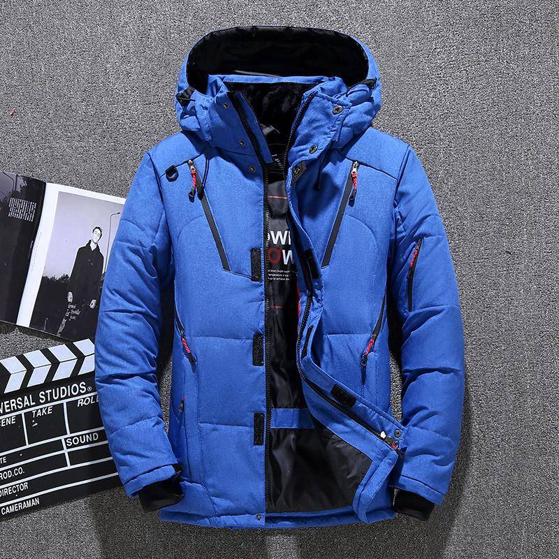 Winter Schnee Unten Jacke Männer Casual Dicke Warme Parkas Mit Kapuze Mäntel Multi-tasche Weiße Ente Unten Windjacke Jacken mantel XL blau von Joom DACH