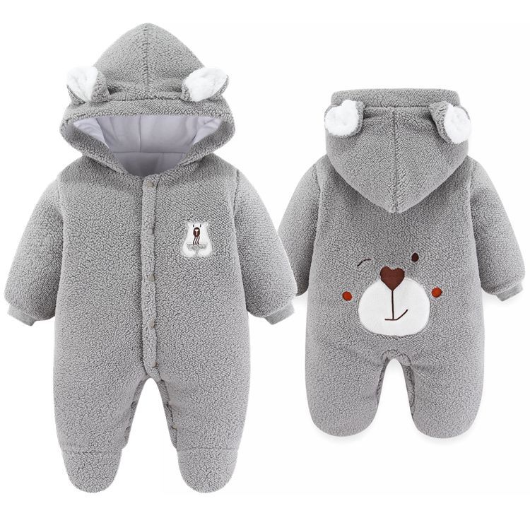 Winter Schneeanzug für Neugeborene Mädchen Jungen Cartoon Bär Wärmer Baumwolle Fleece Mit Kapuze Strampler Overall Jumpsuit Mantel für Baby Kleinkind 3 6 9 12 Monate Kleidung 59(0-3M) grau von Joom DACH