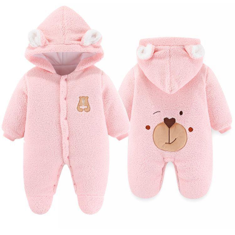 Winter Schneeanzug für Neugeborene Mädchen Jungen Cartoon Bär Wärmer Baumwolle Fleece Mit Kapuze Strampler Overall Jumpsuit Mantel für Baby Kleinkind 3 6 9 12 Monate Kleidung 66(3-6M) von Joom DACH