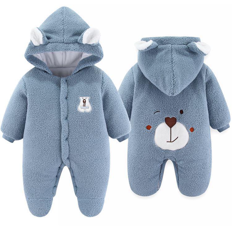Winter Schneeanzug für Neugeborene Mädchen Jungen Cartoon Bär Wärmer Baumwolle Fleece Mit Kapuze Strampler Overall Jumpsuit Mantel für Baby Kleinkind 3 6 9 12 Monate Kleidung 73(6-9M) hellblaue von Joom DACH