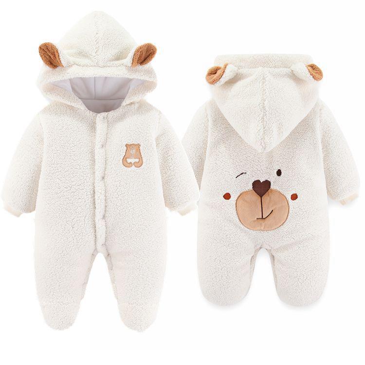 Winter Schneeanzug für Neugeborene Mädchen Jungen Cartoon Bär Wärmer Baumwolle Fleece Mit Kapuze Strampler Overall Jumpsuit Mantel für Baby Kleinkind 3 6 9 12 Monate Kleidung 73(6-9M) weiß von Joom DACH