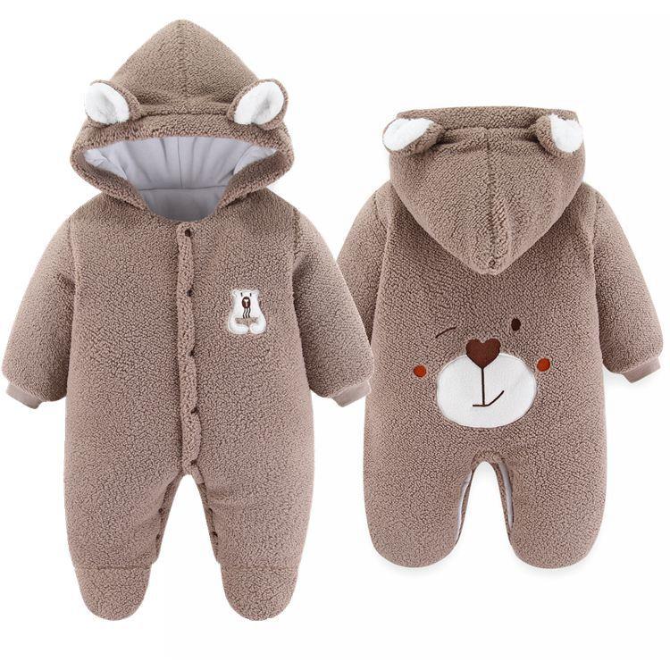 Winter Schneeanzug für Neugeborene Mädchen Jungen Cartoon Bär Wärmer Baumwolle Fleece Mit Kapuze Strampler Overall Jumpsuit Mantel für Baby Kleinkind 3 6 9 12 Monate Kleidung 80(9-12M) kaffeebraun von Joom DACH