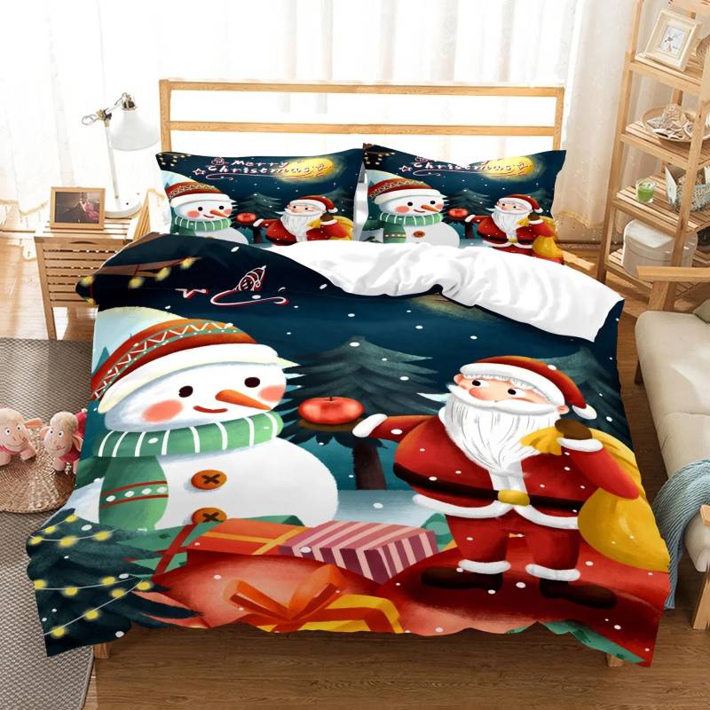 Winter Schneeflocken Bettwäsche Set Rot Weihnachten Feiern Heimdeko Schnee Elch Weihnachtsmann 3D Gedruckter Bettbezug für Jungen Mädchen Erwachsene EU Single135x200cm von Joom DACH